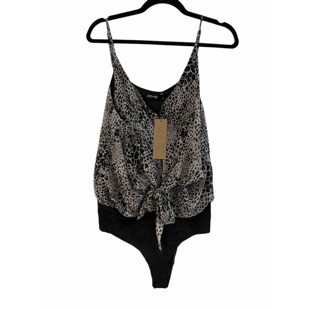 Do+Be Black & White Cheetah Print Bodysuit - Spandex Waist - Size Medium - NWT